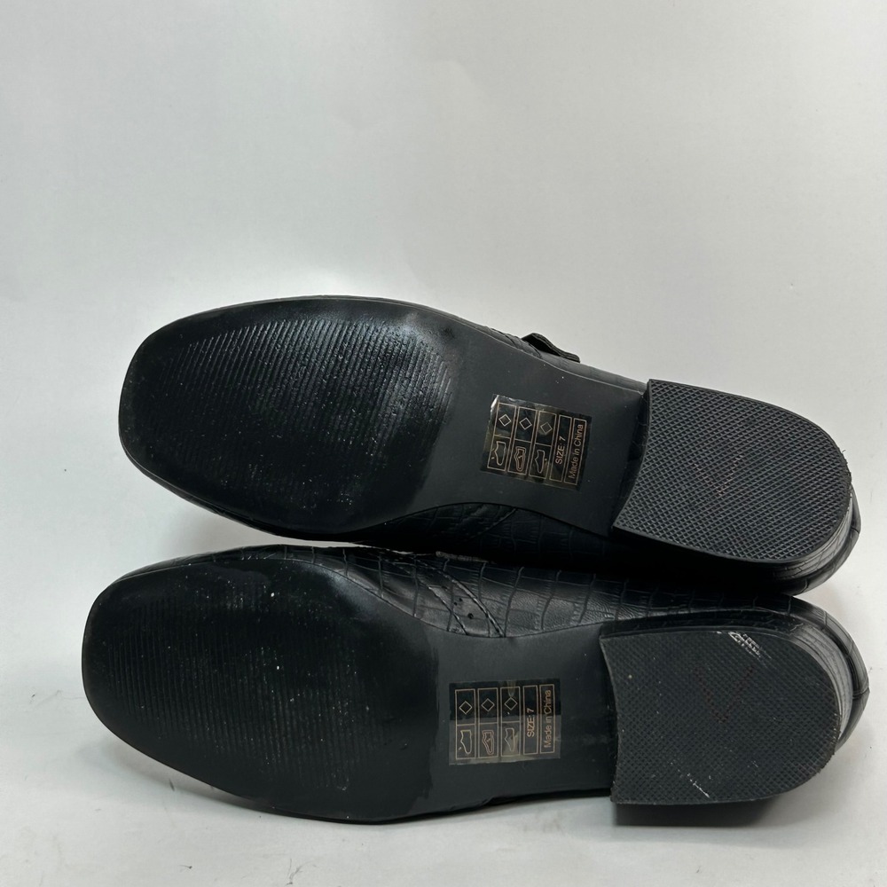 BAIT Madeline Mod Bootie Black Croc Embossed Monk Strap Ankle Boots Retro Size 7 - Picture 7 of 11